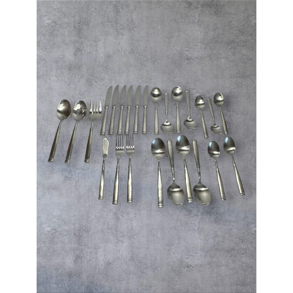 Hampton Silversmiths Avignon Flatware Satin Silver Tone China 250 Stainless 25pc